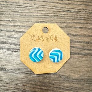 Blue and White Chevron Earrings
